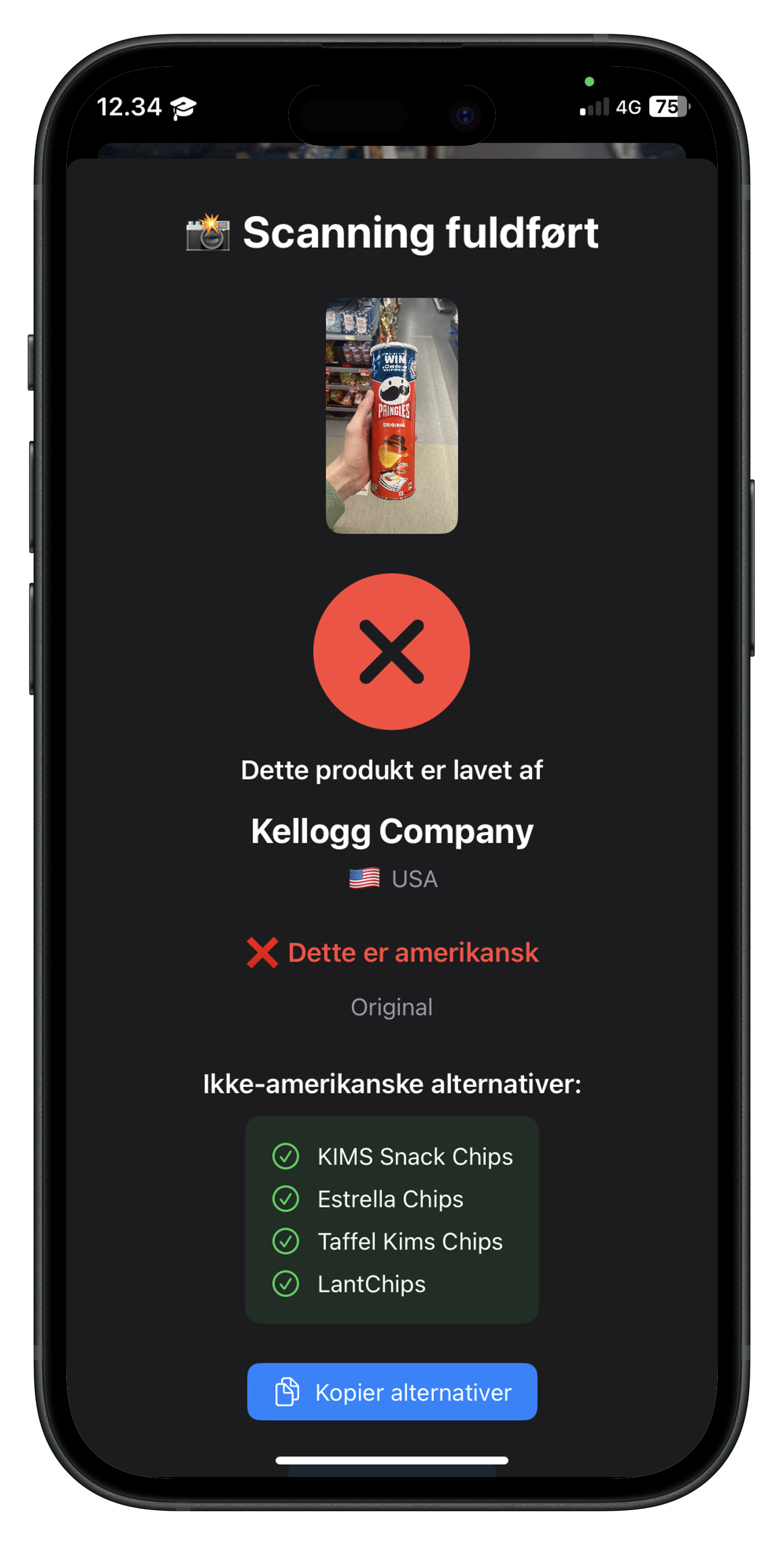 Screenshot af amerikansk produkt